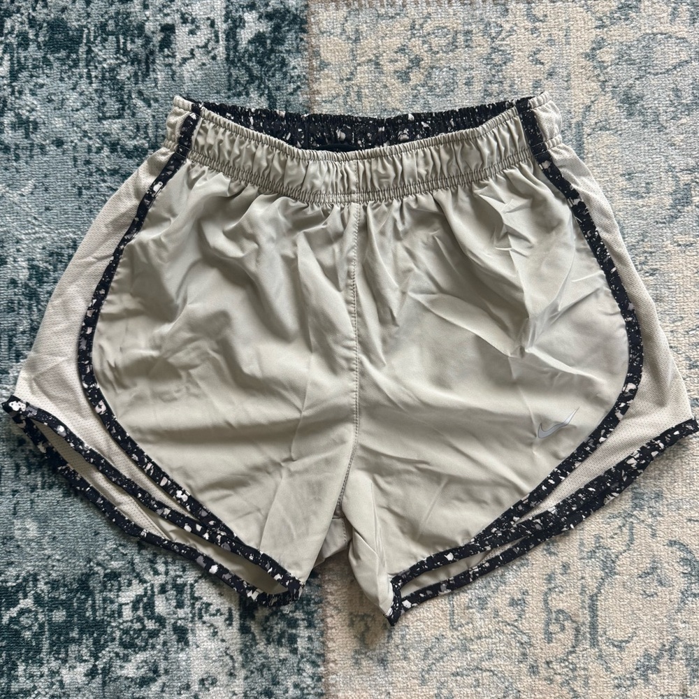 Nike Women's Beige Athletic Shorts with Black Trim